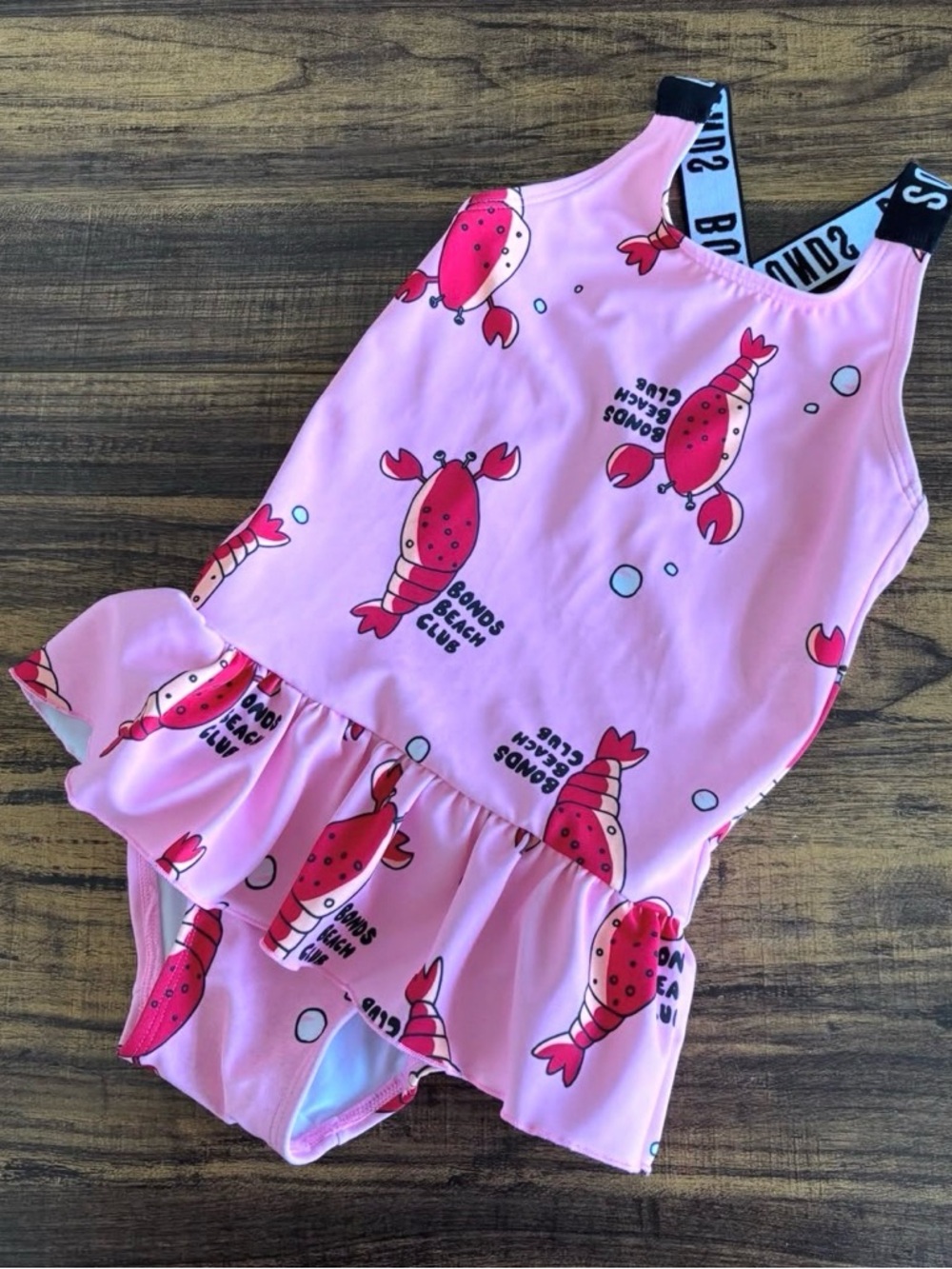 RARE Bonds Kids One-Piece Swimsuit Pink with Red Lobster Print